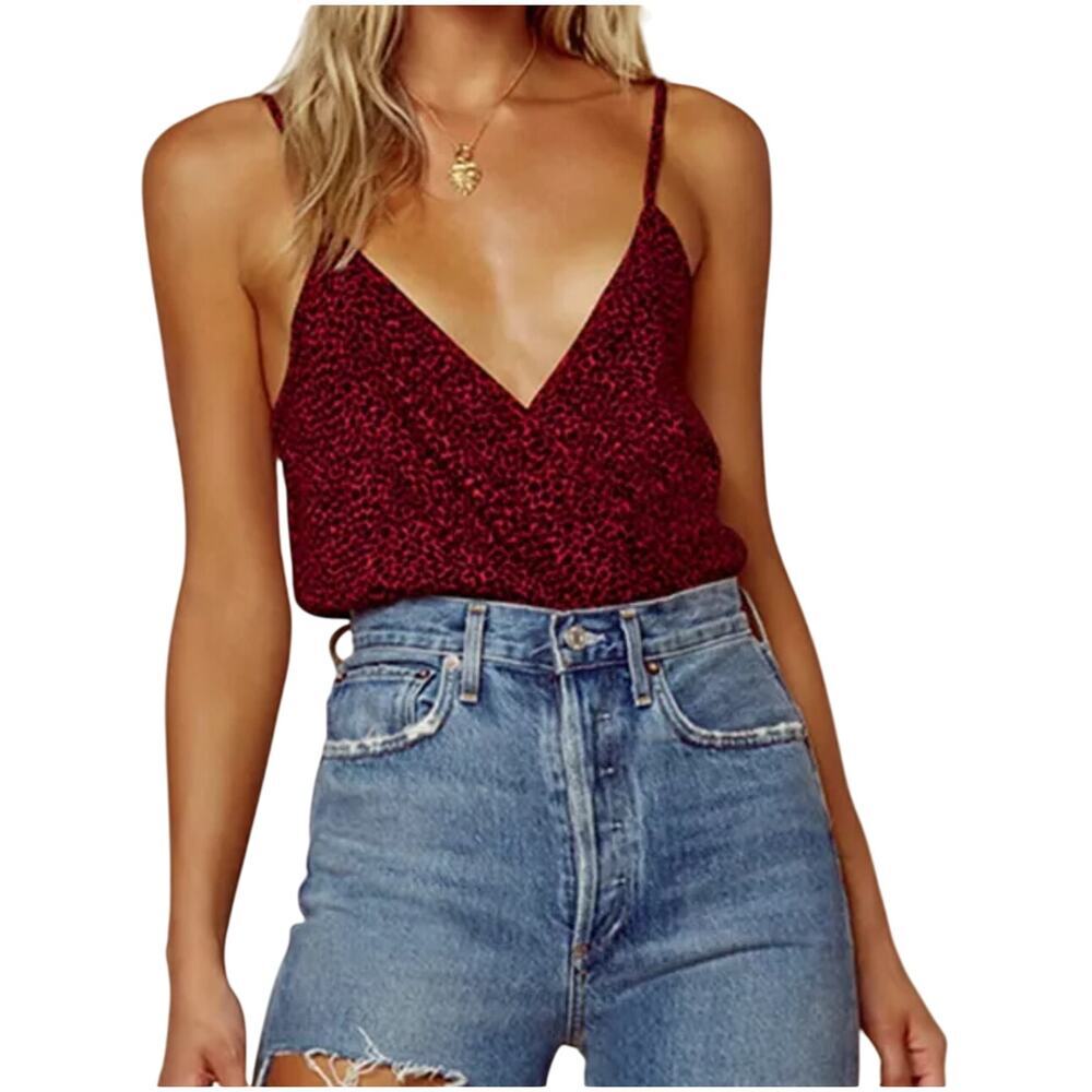 New n:Philanthropy Peppermint Red Black Leopard Wrap Front Tank Body Suit‎ Sz M